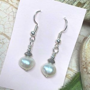 NEW Dainty genuine freshwater pearls cream colored silver plate accents handmade